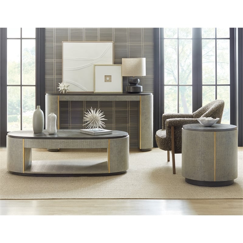 Melange Dylian Leather Wrapped Coffee Table in Gray by Hooker Furniture