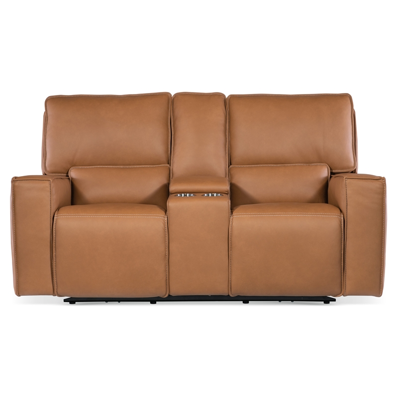 Miles Zero Gravity Leather Power Console Loveseat in Brown by Hooker Furniture