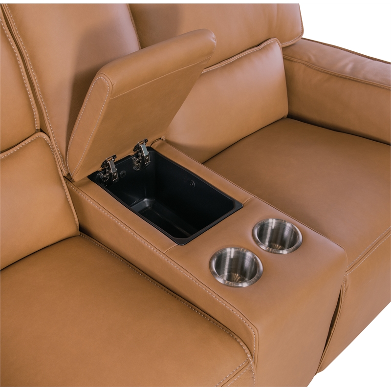 Miles Zero Gravity Leather Power Console Loveseat in Brown by Hooker Furniture