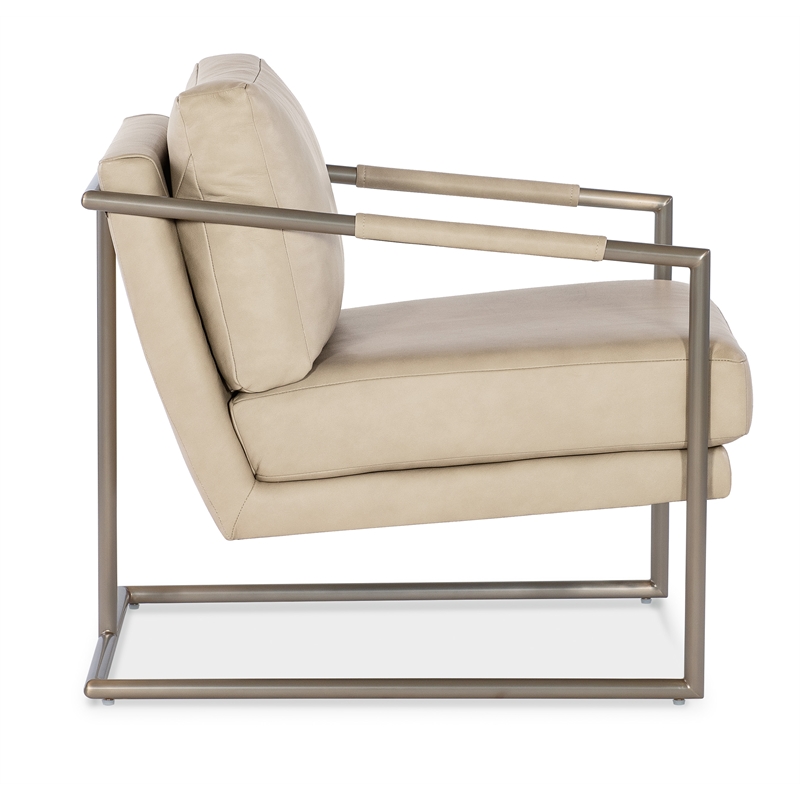 Moody Beige Leather Metal Chair with Silver Frame by Hooker Furniture