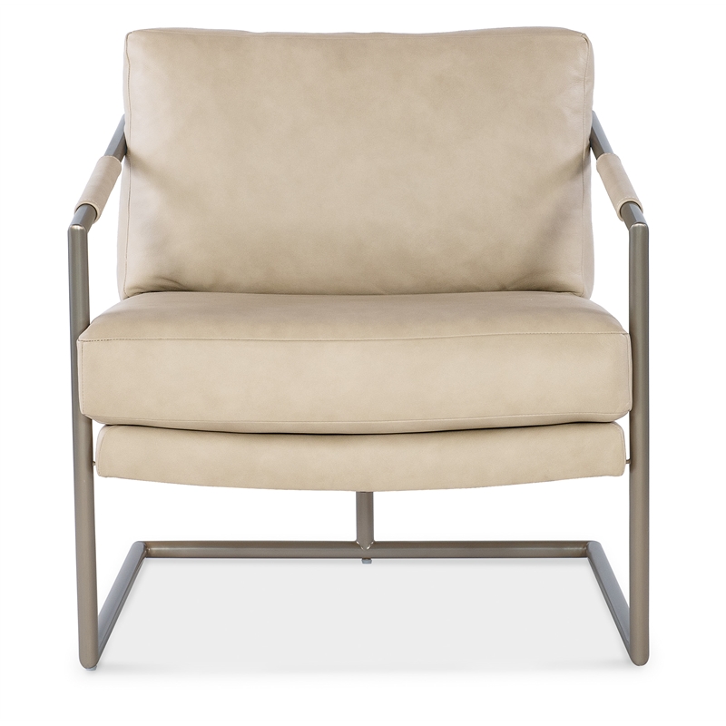 Moody Beige Leather Metal Chair with Silver Frame by Hooker Furniture