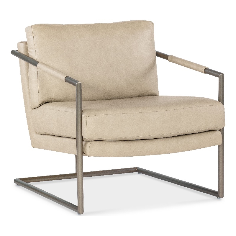 Moody Beige Leather Metal Chair with Silver Frame by Hooker Furniture
