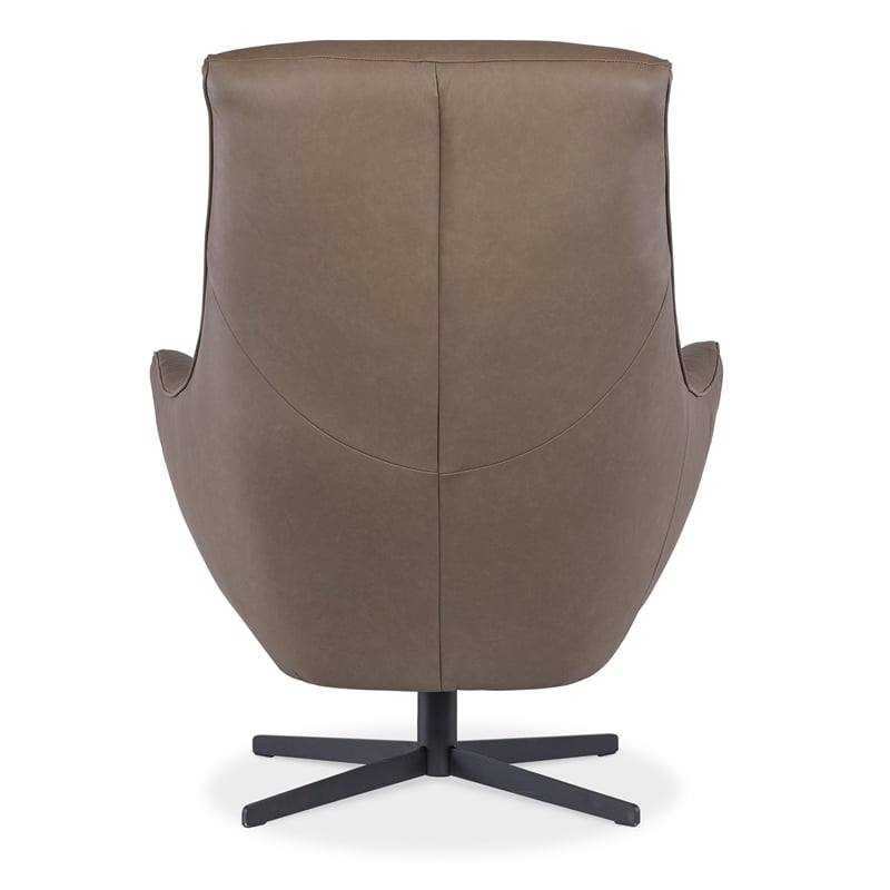 Hughes Brown Leather Swivel Chair with Black Base by Hooker Furniture