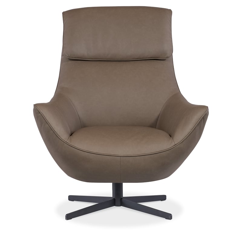 Hughes Brown Leather Swivel Chair with Black Base by Hooker Furniture