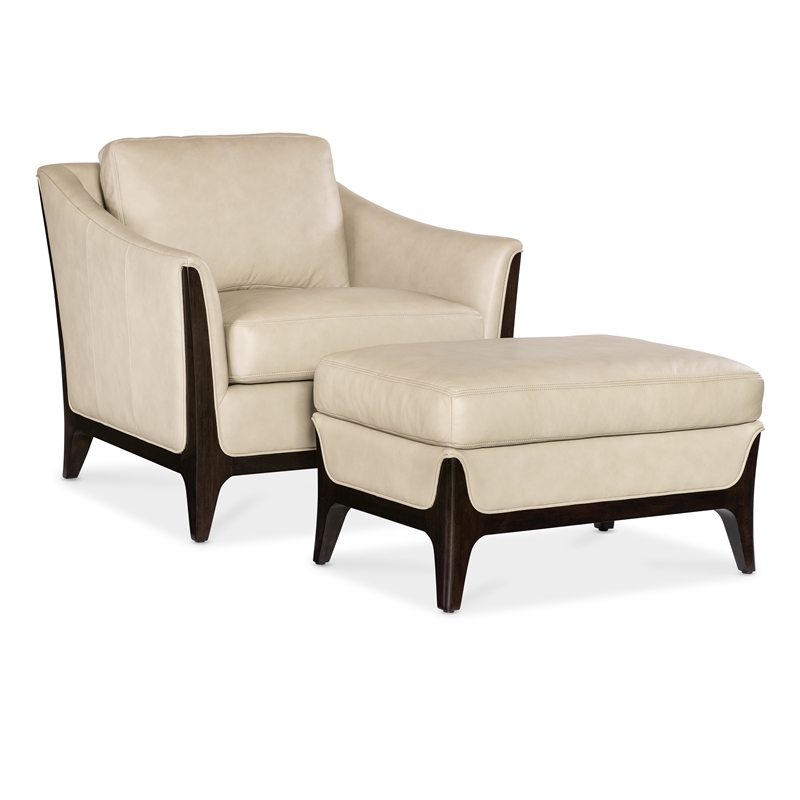 Sophia Leather Chair in Beige with Flared Dark Wooden Legs by Hooker Furniture