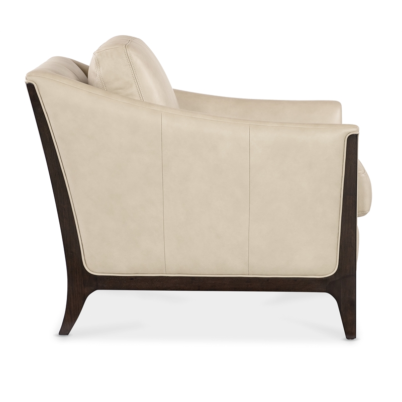 Sophia Leather Chair in Beige with Flared Dark Wooden Legs by Hooker Furniture