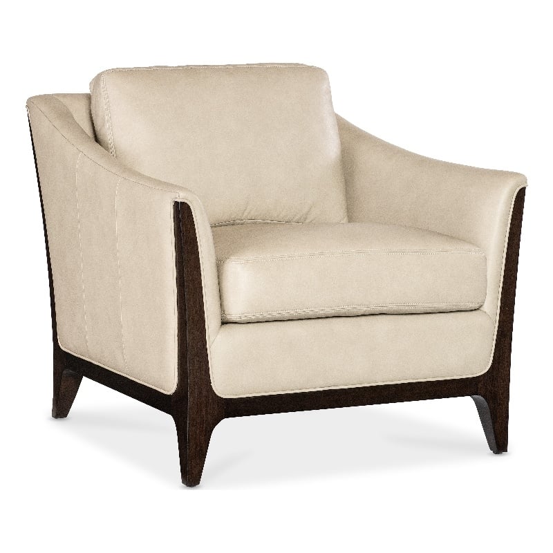 Sophia Leather Chair in Beige with Flared Dark Wooden Legs by Hooker Furniture