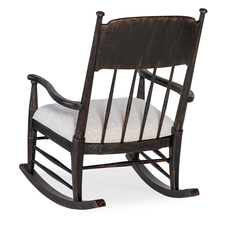 Americana Wood Rocking Chair with Beige Fabric Seat by Hooker Furniture