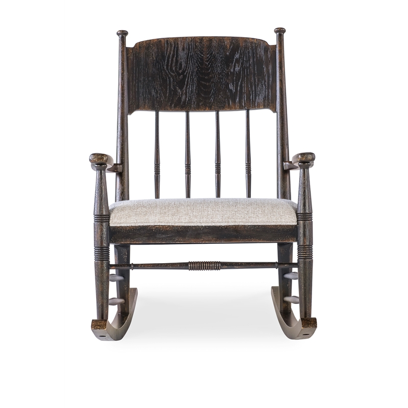 Americana Wood Rocking Chair with Beige Fabric Seat by Hooker Furniture