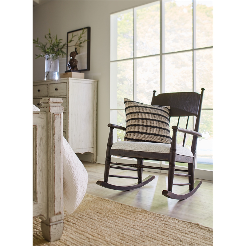 Americana Wood Rocking Chair with Beige Fabric Seat by Hooker Furniture