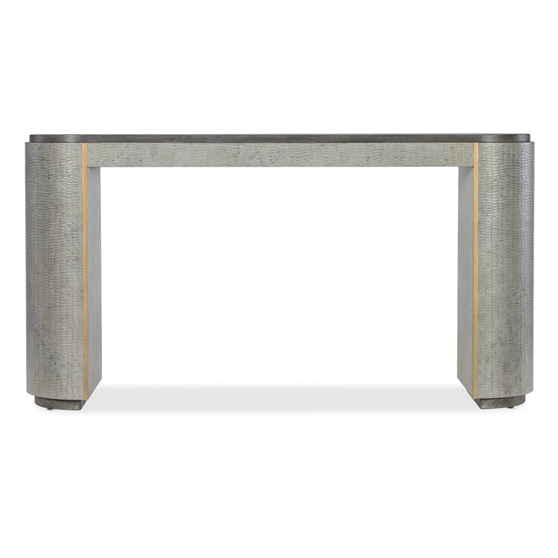 Melange Dylian Leather Wrapped Console Table in Gray Finish by Hooker Furniture