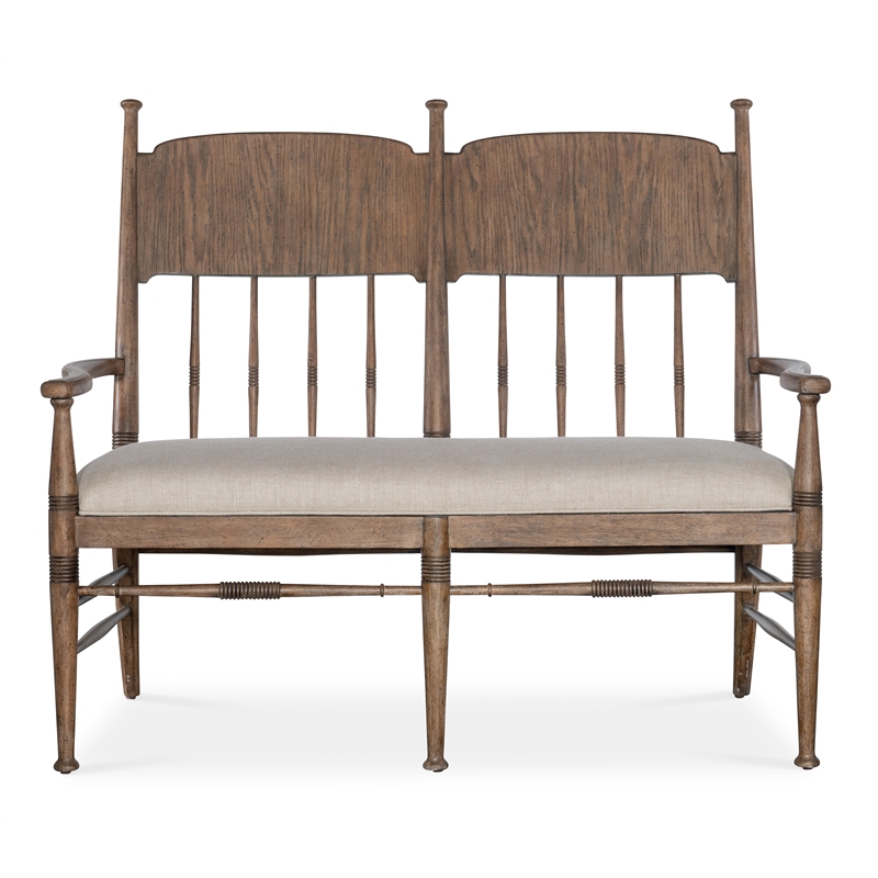 Americana Wood Dining Bench with Beige Fabric Seat by Hooker Furniture