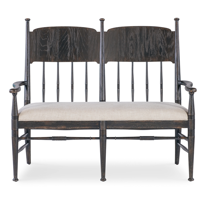 Americana Wood Dining Bench with Beige Fabric Seat by Hooker Furniture