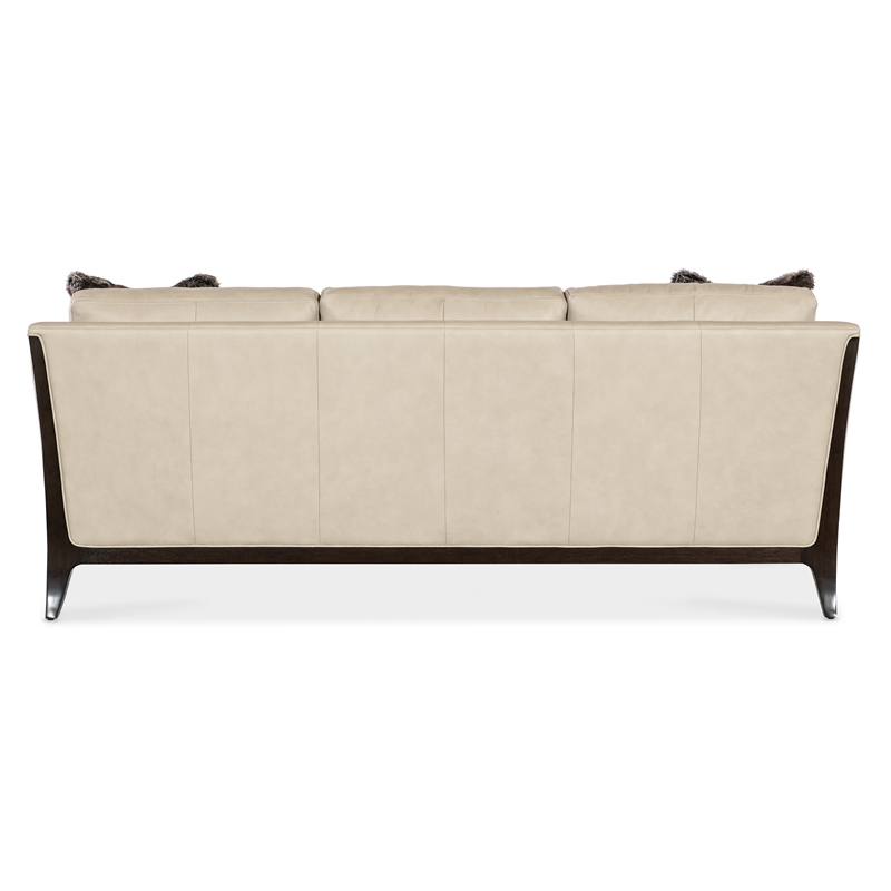 Sophia Leather Sofa in Beige with Flared Wooden Legs by Hooker Furniture