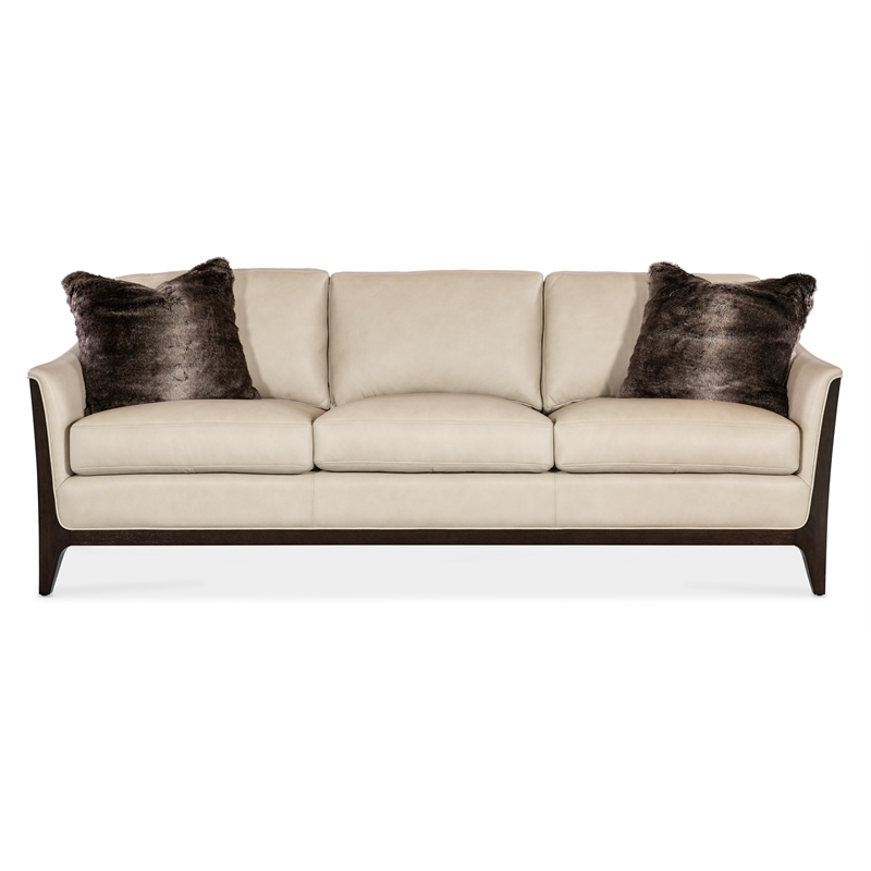 Sophia Leather Sofa in Beige with Flared Wooden Legs by Hooker Furniture