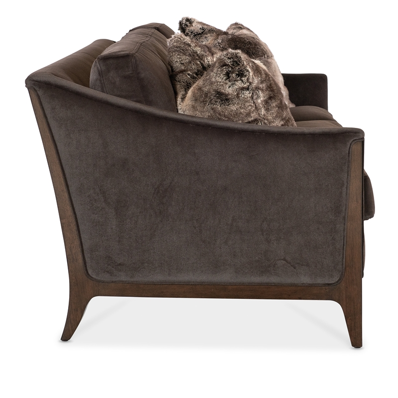Sophia Fabric Sofa in Brown with Flared Wooden Legs by Hooker Furniture