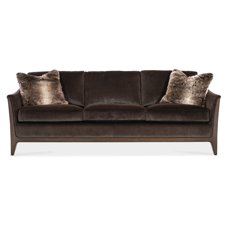 Sophia Fabric Sofa in Brown with Flared Wooden Legs by Hooker Furniture