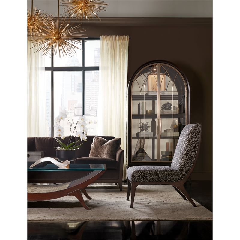 Sophia Fabric Sofa in Brown with Flared Wooden Legs by Hooker Furniture