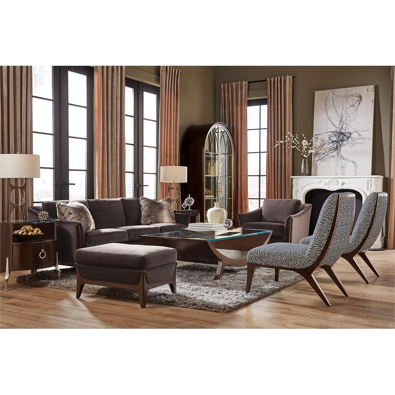 Sophia Fabric Sofa in Brown with Flared Wooden Legs by Hooker Furniture