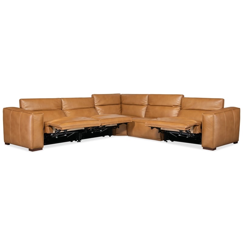 Fresco 5 Seat Leather Power Recline Sectional in Brown by Hooker Furniture