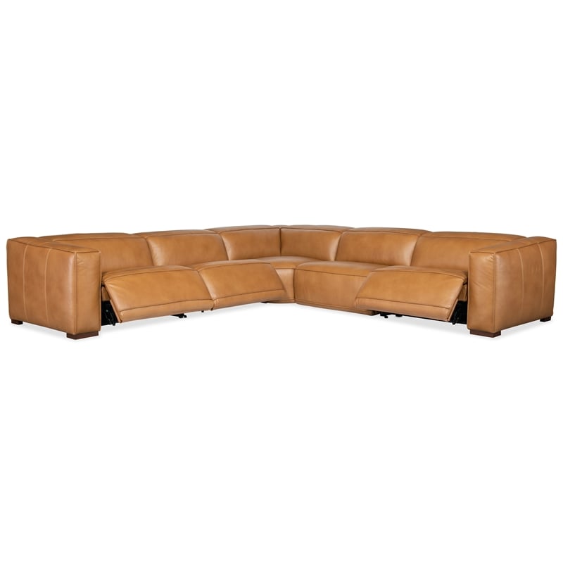 Fresco 5 Seat Leather Power Recline Sectional in Brown by Hooker Furniture