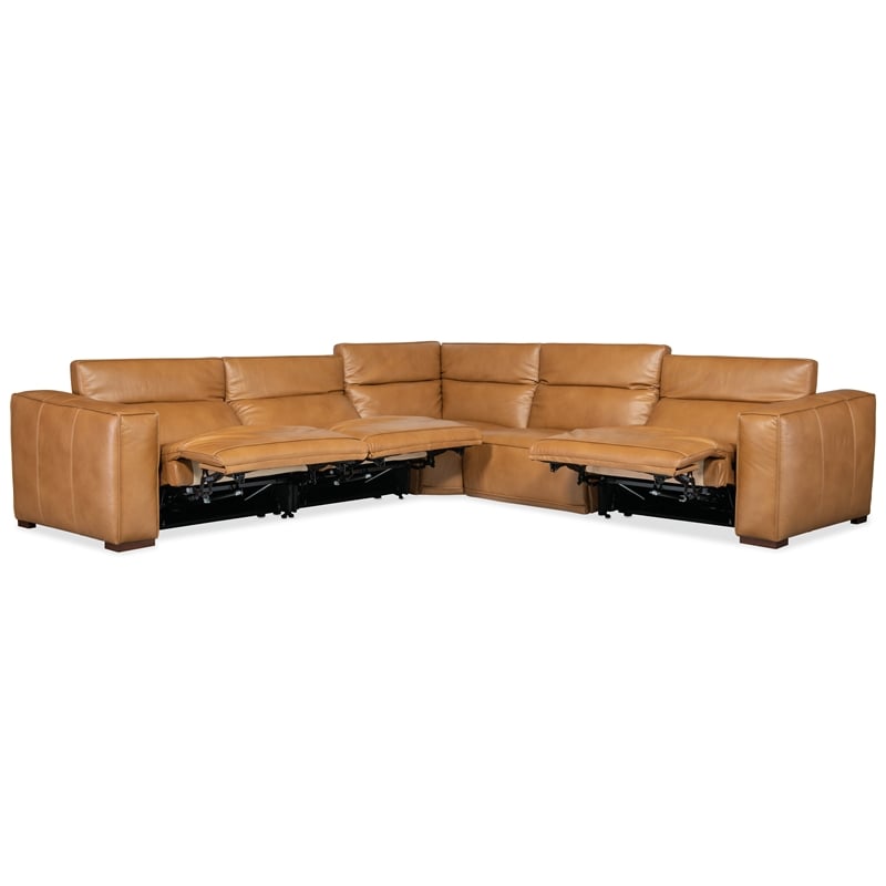Fresco 5 Seat Leather Power Recline Sectional in Brown by Hooker Furniture