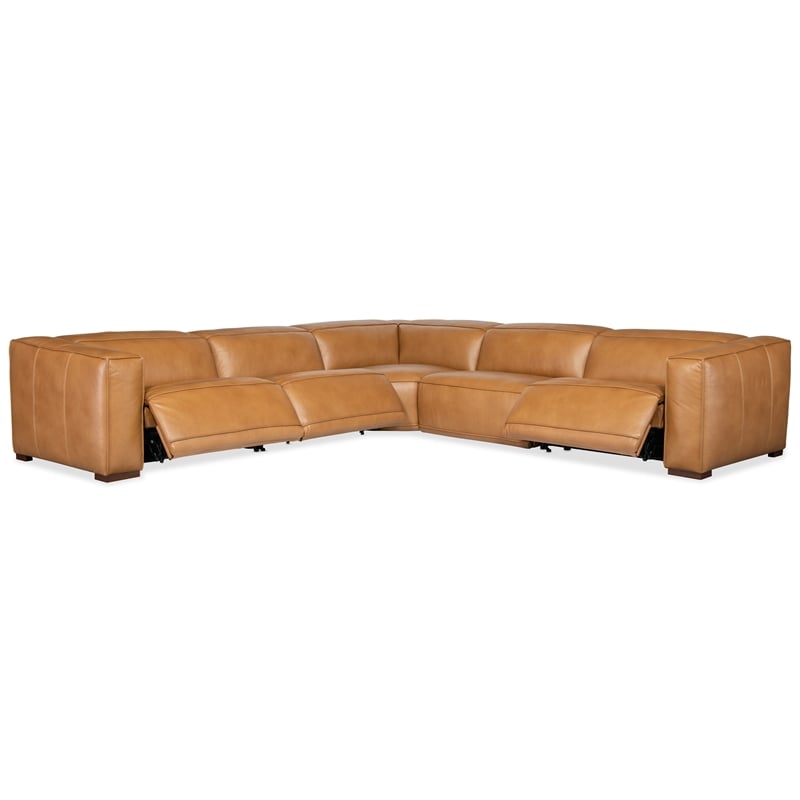 Fresco 5 Seat Leather Power Recline Sectional in Brown by Hooker Furniture