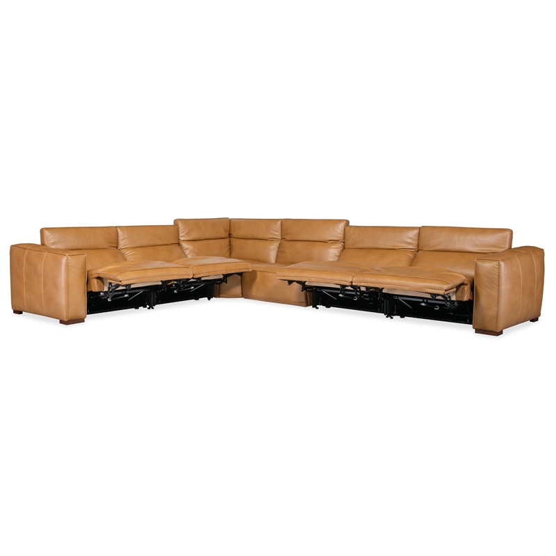 Fresco 6 Seat Leather Power Recline Sectional in Brown by Hooker Furniture