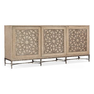 melange suzani three door entertainment console in brown wood by hooker