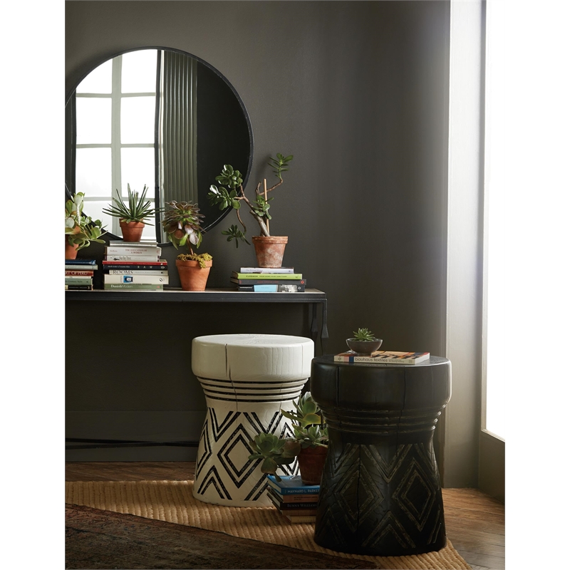 Hooker Furniture Commerce & Market Carved Resin Stump End Table in White