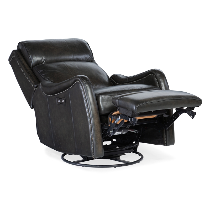 Stark Power Swivel Glider Recliner in Black Leather by Hooker Furniture