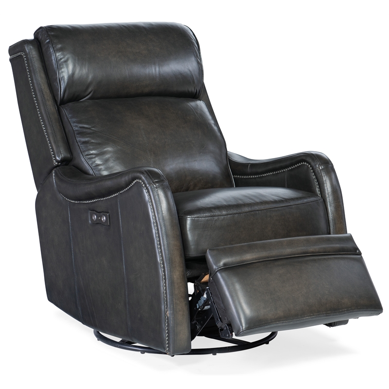 Stark Power Swivel Glider Recliner in Black Leather by Hooker Furniture