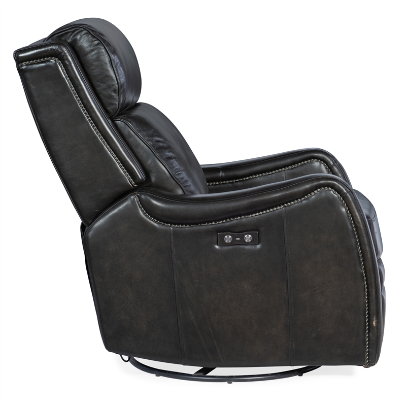 Stark Power Swivel Glider Recliner in Black Leather by Hooker Furniture