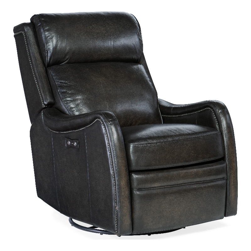 Stark Power Swivel Glider Recliner in Black Leather by Hooker Furniture
