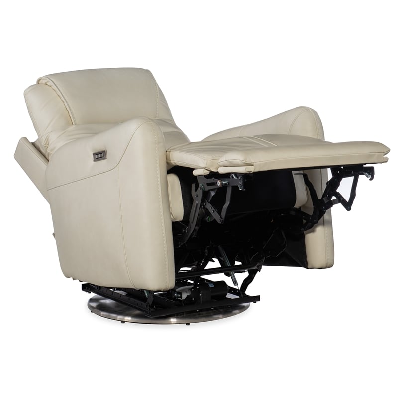 Steffen Swivel Power Recliner with Power Headrest in Beige Leather by Hooker