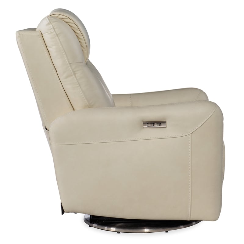Steffen Swivel Power Recliner with Power Headrest in Beige Leather by Hooker