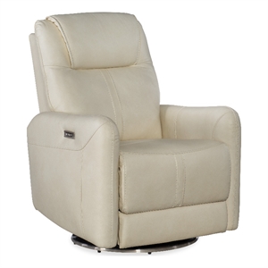 Steffen Swivel Power Recliner with Power Headrest in Beige Leather by Hooker