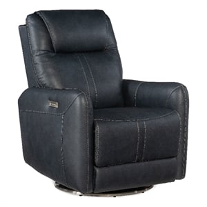 Steffen Swivel Power Recliner with Power Headrest in Blue Leather by Hooker