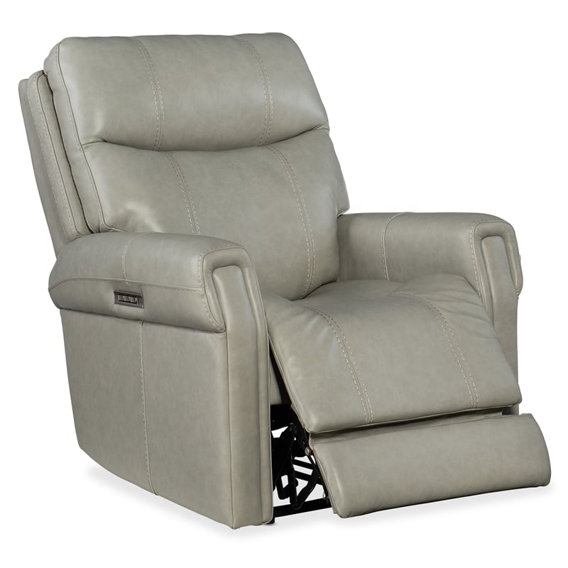 Carroll Power Recliner with Power Headrest & Lumbar in Gray Leather by Hooker