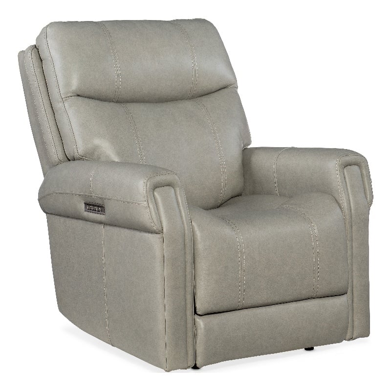 Carroll Power Recliner with Power Headrest & Lumbar in Gray Leather by Hooker