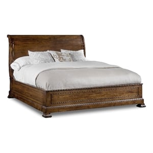 archivist queen sleigh bed with low footboard in brown wood by hooker furniture