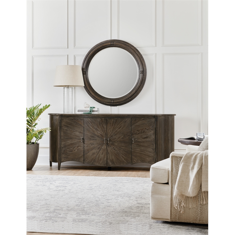 Traditions Round Mirror in Brown Wood by Hooker Furniture