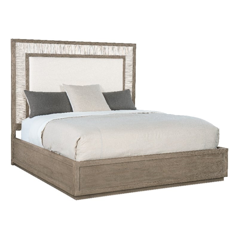 Hooker Furniture Serenity Rookery Cal King Upholstered Panel Bed in Gray Wood