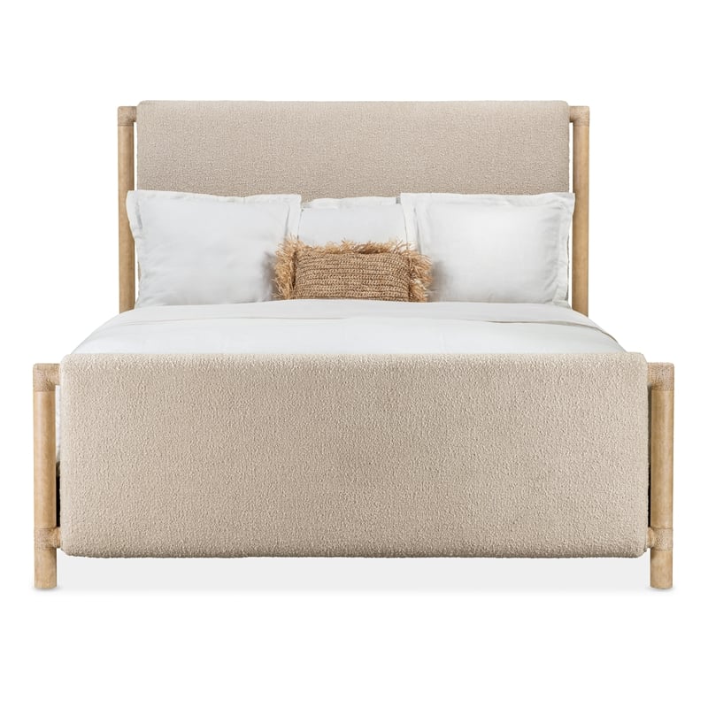 Hooker Furniture Retreat King Upholstered Panel Bed in Beige Wood