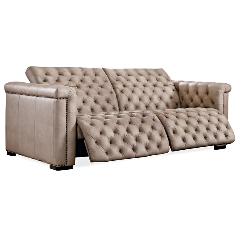 Savion 2 over 2 Sofa with Power Recline & Power Headrest in Beige Leather