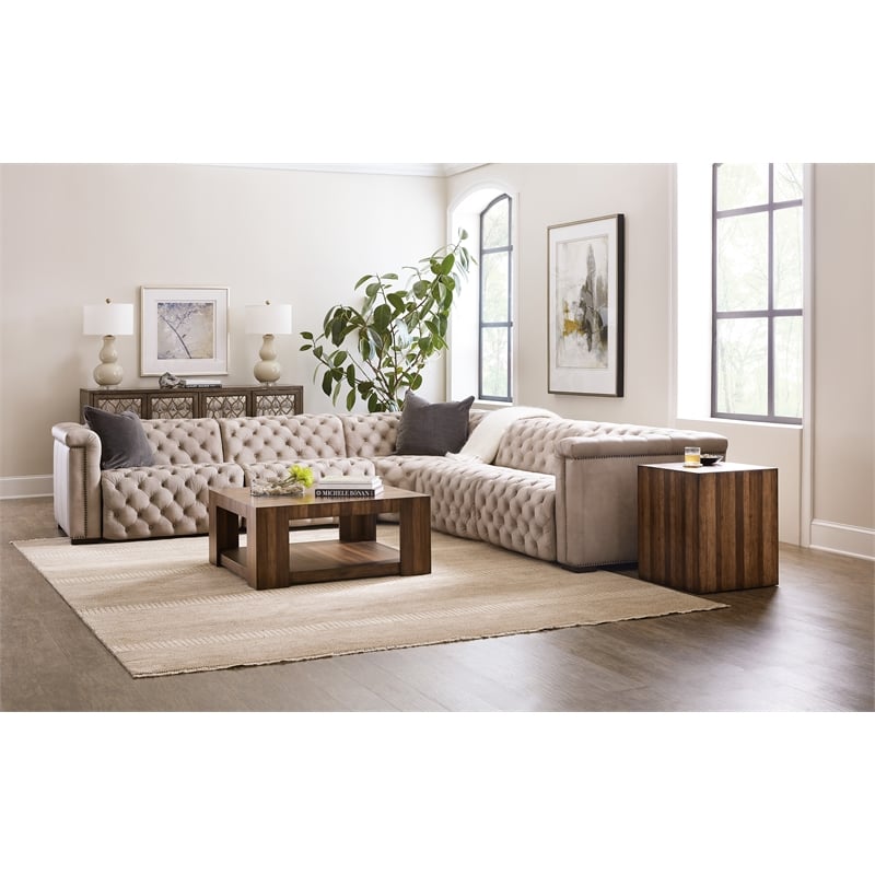 Savion Grandier 5-PC Sectional with PWR Recline & PWR Headrest in Beige Leather