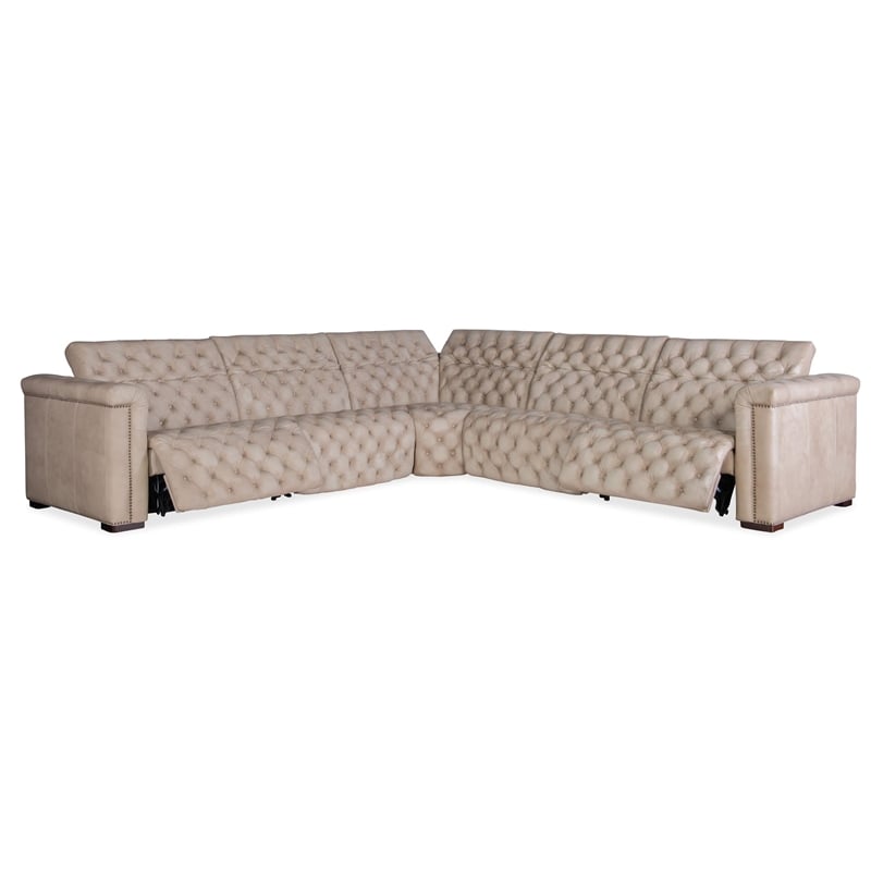 Savion Grandier 5-PC Sectional with PWR Recline & PWR Headrest in Gray Leather