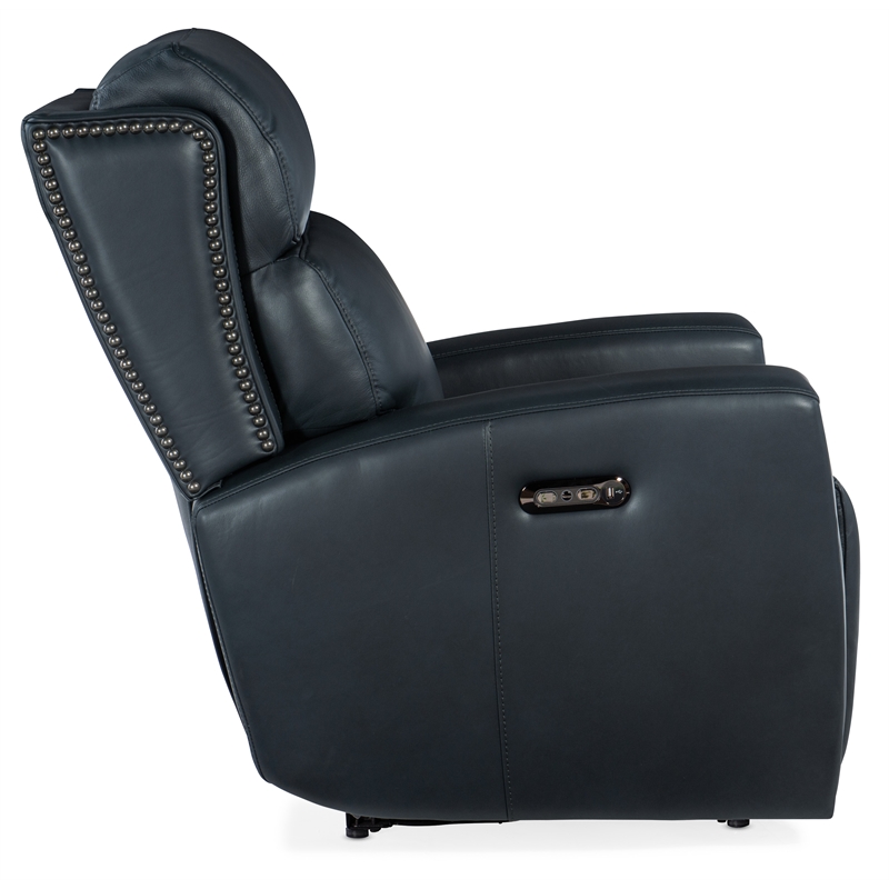 Ruthe Zero Gravity Power Recliner with Power Headrest in Blue Leather by Hooker