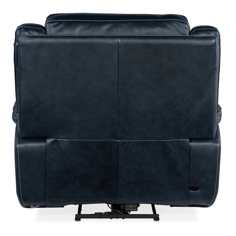Montel Lay Flat Power Recliner with Power Headrest & Lumbar in Blue Leather
