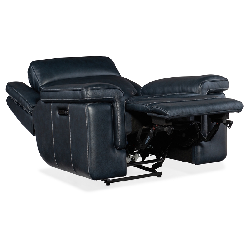 Montel Lay Flat Power Recliner with Power Headrest & Lumbar in Blue Leather